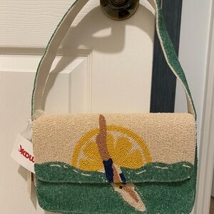 Green and Cream Beaded Women's Bag